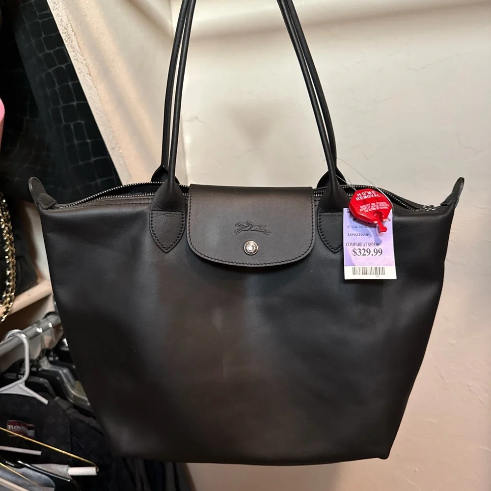 Longchamp Medium Black Le Pliage Xtra Leather Shoulder Tote - Picture 1 of 7